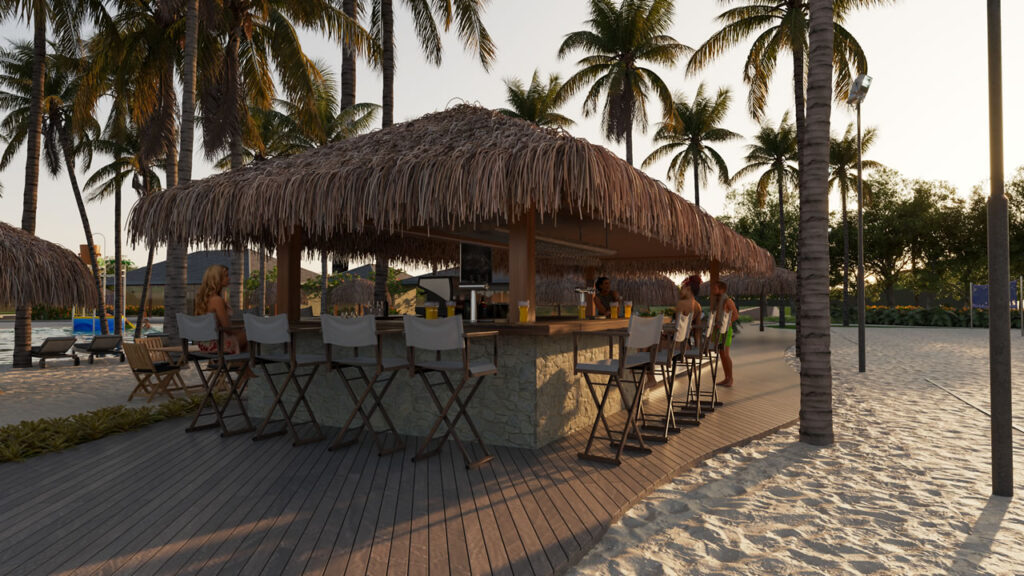 Beach bar com deck do Beach Life Condomínio Resort